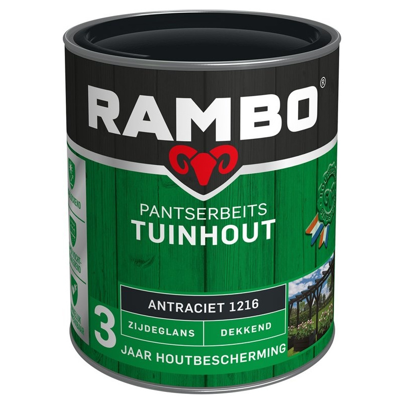 Rambo Pantserbeits Tuinhout Zijdeglans Dekkend - 750 ml Antraciet