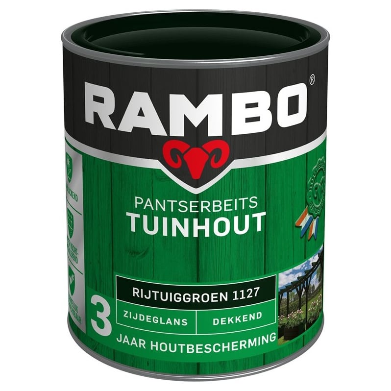Rambo Pantserbeits Tuinhout Zijdeglans Dekkend - 750 ml Rijtuiggroen