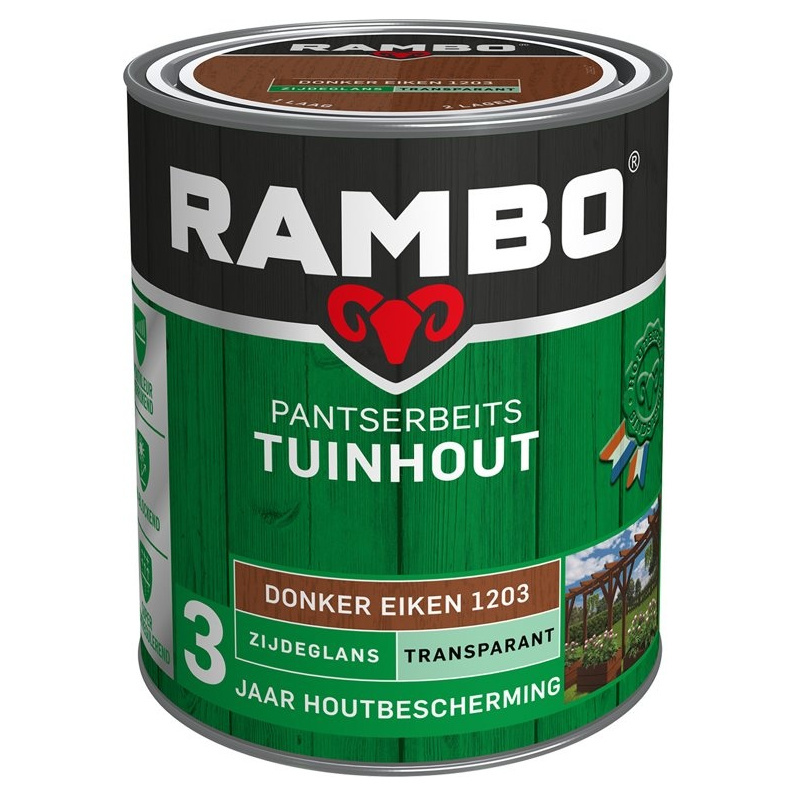 Rambo Pantserbeits Tuinhout Zijdeglans Transparant - 750 ml Donker eiken