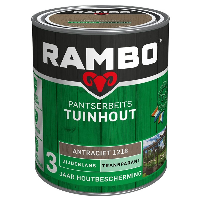 Rambo Pantserbeits Tuinhout Zijdeglans Transparant - 750 ml Antraciet
