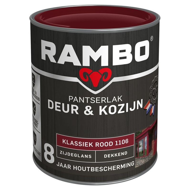 Rambo Pantserlak Deur & Kozijn Zijdeglans Dekkend - 750 ml Klassiek rood