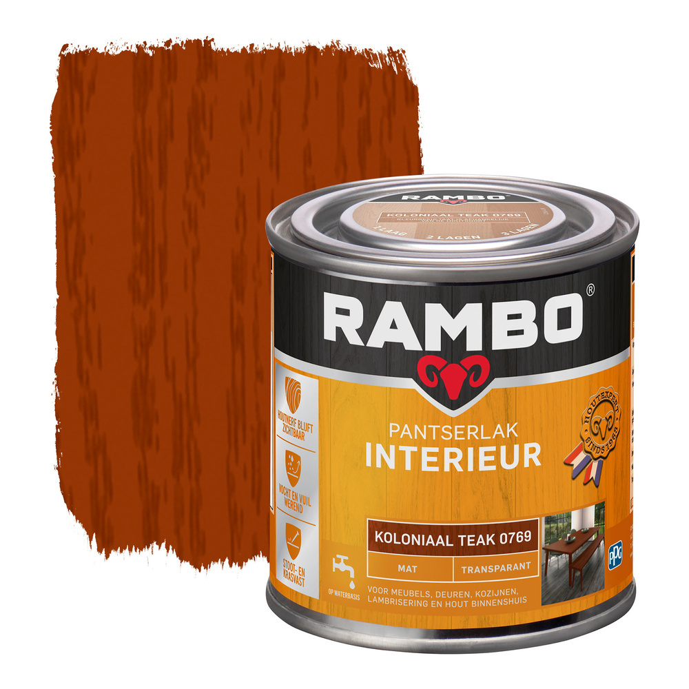 Rambo Pantserlak Interieur Transparant Mat - Koloniaal Teak
