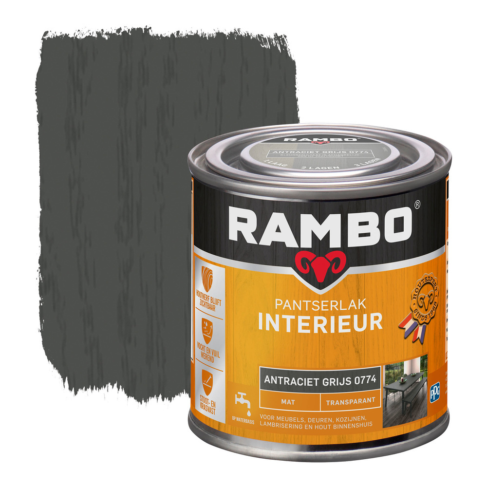 Rambo Pantserlak Interieur Transparant Mat - Antraciet grijs