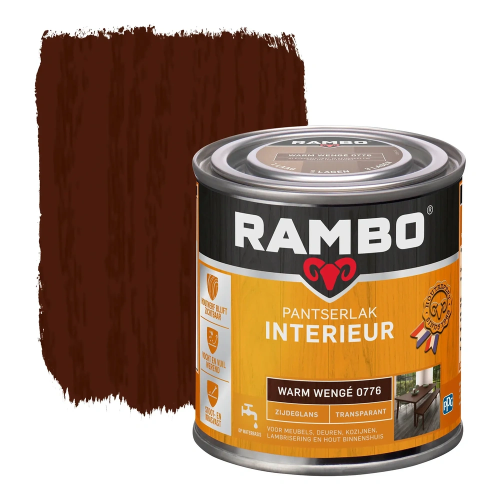 Rambo Pantserlak Interieur Transparant Zijdeglans - Warm wengé