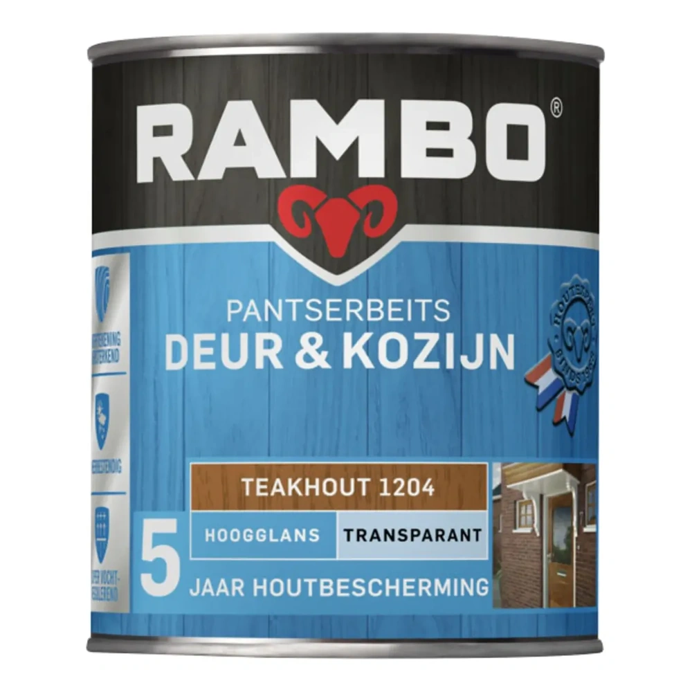 Rambo Pantserbeits Deur & Kozijn Transparant Hoogglans - Teakhout