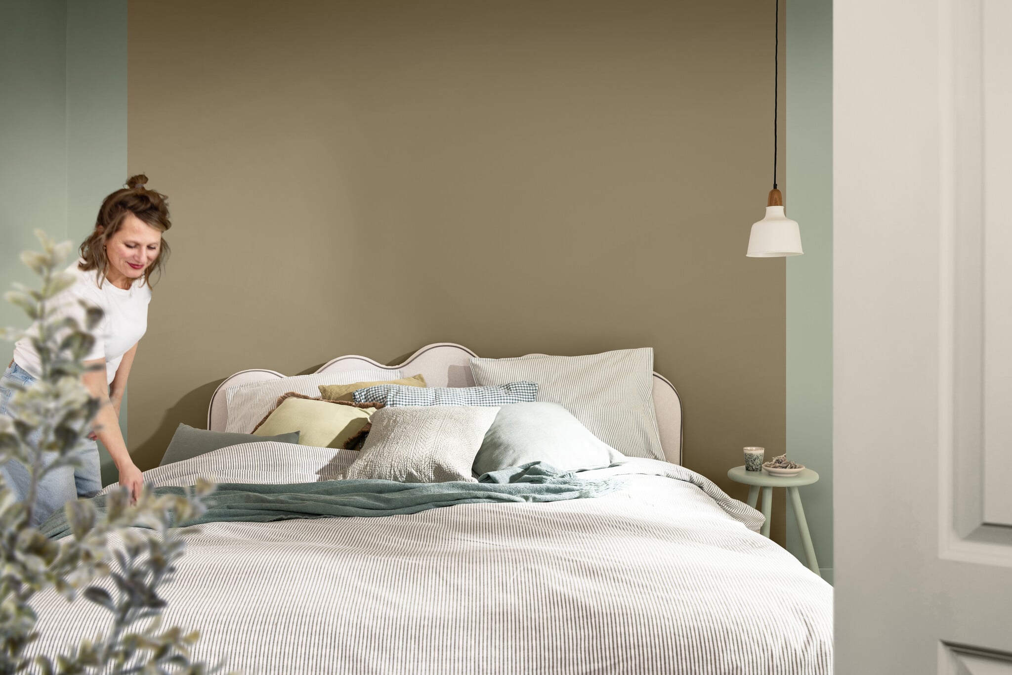 Slaapkamer met Soulful Sage en zachte Flexa kleurcombinaties 2027