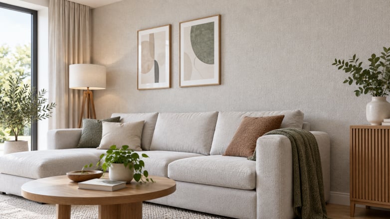Vliesbehang toegepast op een wand in een woonkamer