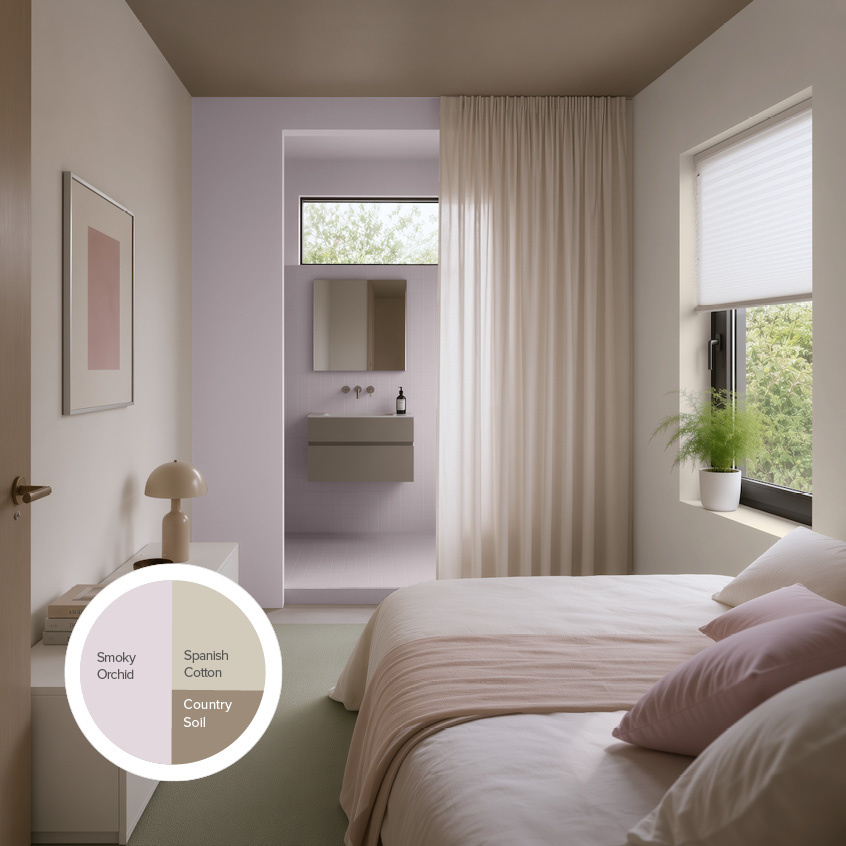 Quiet Zone-slaapkamer met Smoky Orchid, Spanish Cotton en Country Soil