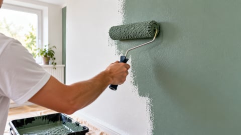 Muur sauzen met muurverf en een verfroller