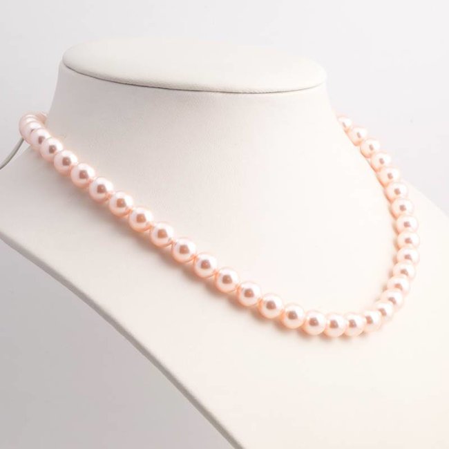 Perzik roze parel ketting met 8 mm light peach Swarovski Elements parels