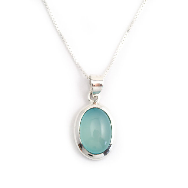 Aurora Patina Zilveren aqua chalcedoon hanger