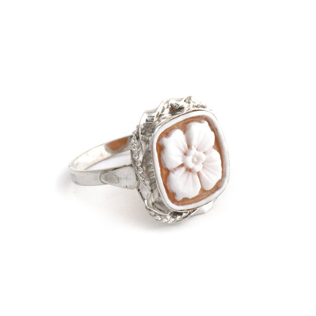 Sterling zilveren ring met vierkante bloemen camee- maat 18,5