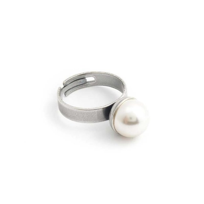 Parel ring met creme witte 10 mm cream pearl