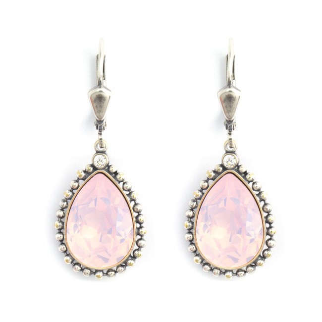 Druppel oorbellen met opaal roze Swarovski kristal
