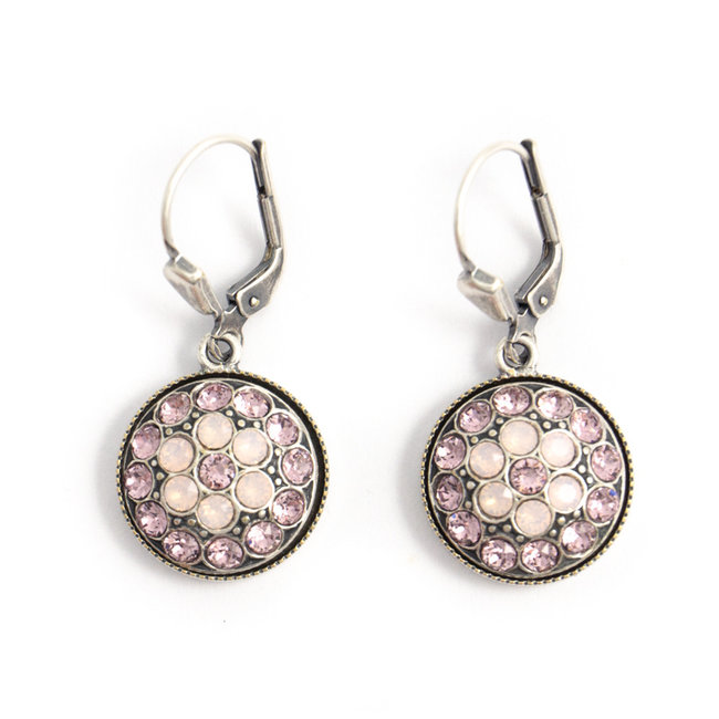 Ronde oorbellen met roze Swarovski kristal