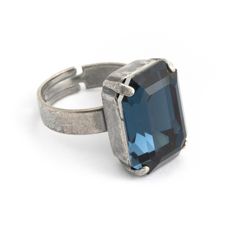 via Rationeel Op grote schaal Verzilverde blauwe ring met Swarovski Elements kristal rechthoekig - Aurora  Patina