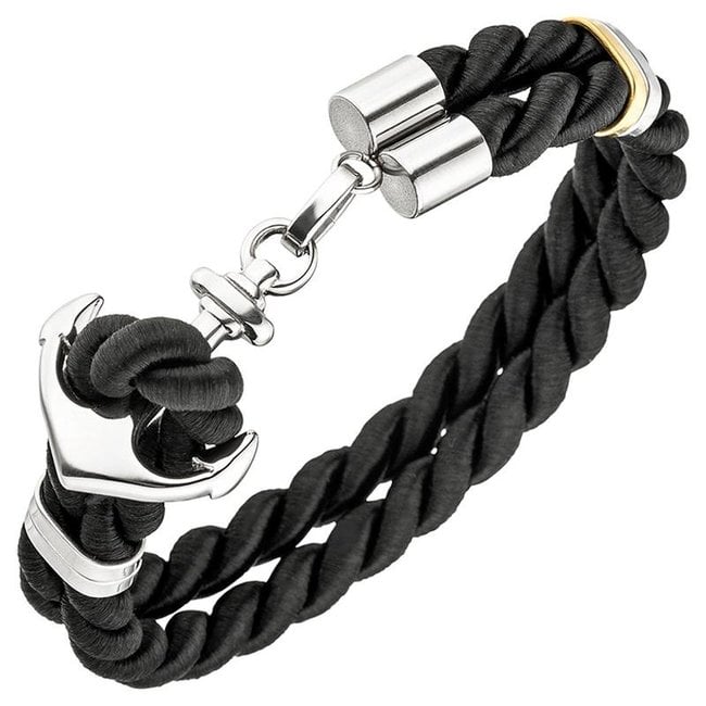 Herenarmband met edelstaal anker sluiting en zwart nylon koord