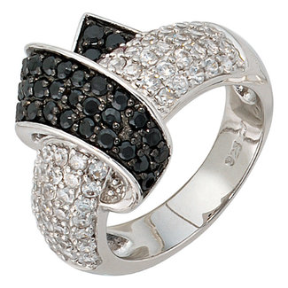 JOBO Zilveren ring met zirkonia in zwart en wit