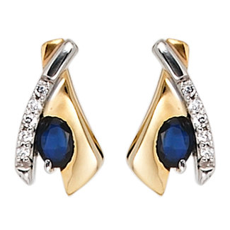 Jograbo Gouden oorstekers blauwe saffier en zirkonia
