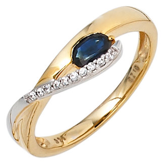 JOBO Gouden ring blauwe saffier en zirkonia