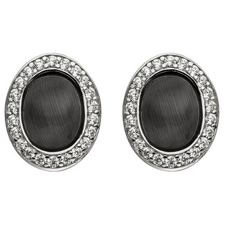 Jograbo Zilveren oorstekers zwarte steen en zirkonia