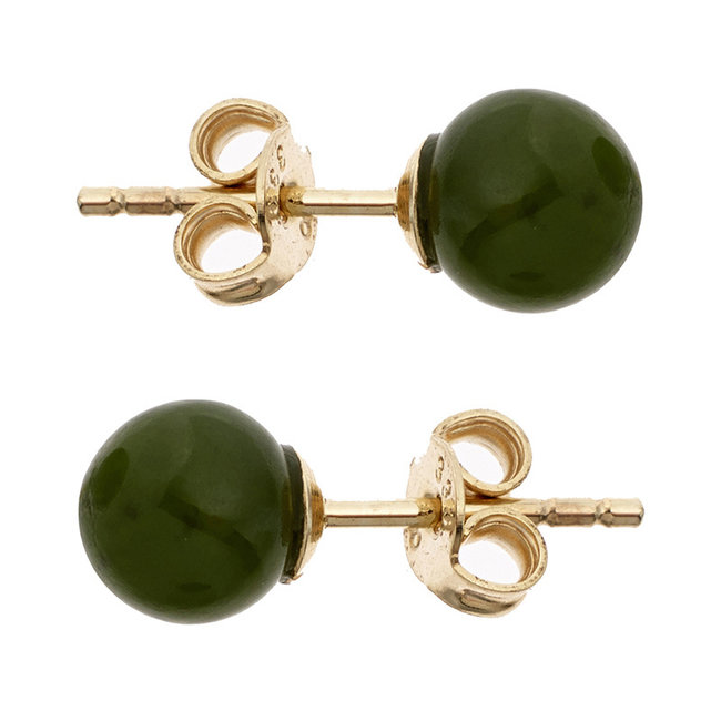Gouden oorstekers met groene jade