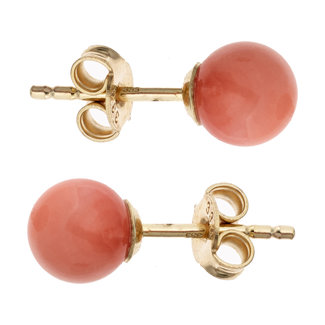 JOBO Gouden oorstekers met roze koraal
