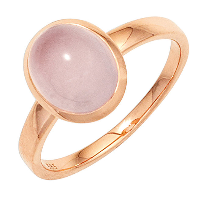 Roségoud ring met rozenkwarts cabochon 14 karaat