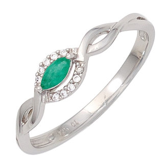 Jograbo Witgoud ring met smaragd en 10  briljanten