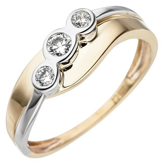 JOBO Gouden ring bicolor met 3 zirkonia's