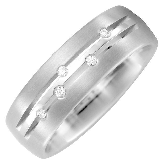 Partnerring Titanium deels gematteerd met 5 diamanten briljanten