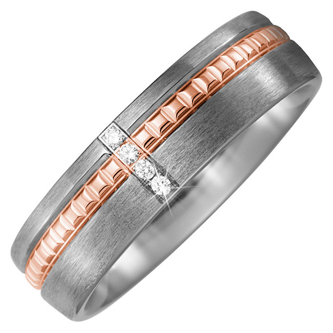 Partner ring in titanium roodgoud combo 18 kt. (750) met 4 briljanten