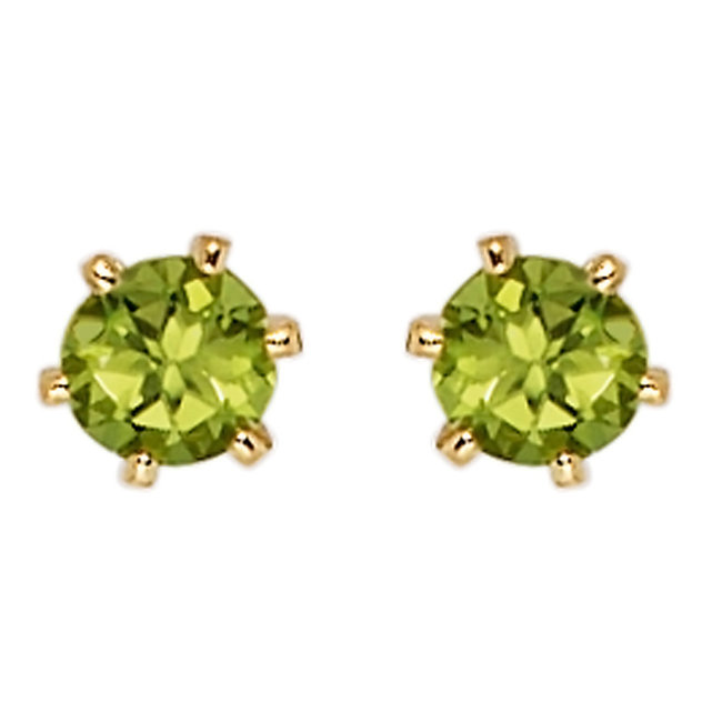 Gouden oorstekers 14 karaat (585) met groene peridot ca. 4,5 mm