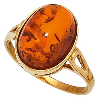 JOBO Gouden ring met ovale barnsteen