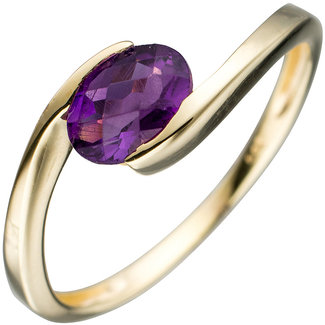 JOBO Gouden ring met paarse amethist