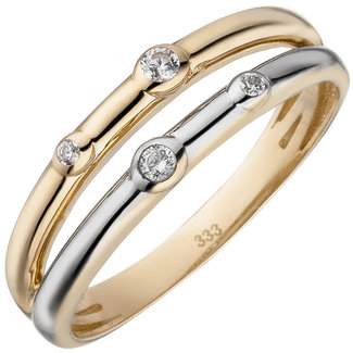 JOBO Gouden ring tweekleurig met 4 zirkonias