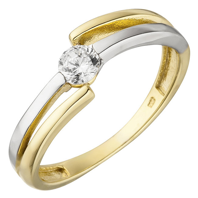 Gouden ring bicolor met zirkonia 8 karaat (333)