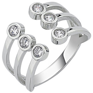 JOBO Zilveren ring 3-rijen breed met 6 zirkonia's