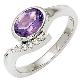 Jograbo Zilveren ring met paarse en witte zirkonia's