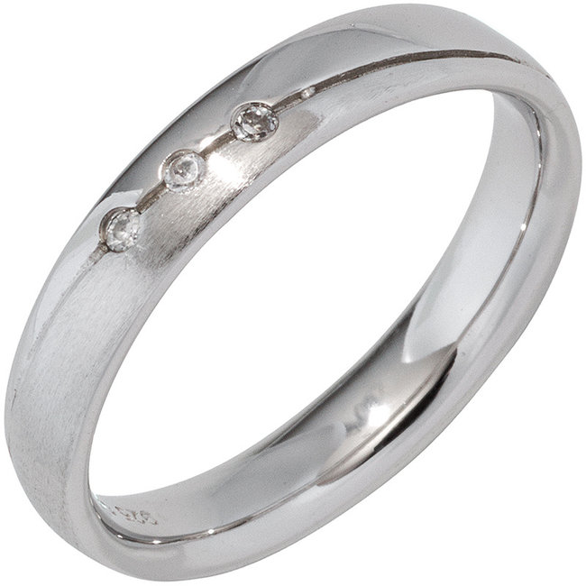 Gematteerde 925 sterling zilveren partner ring met 3 zirkonia's maat 50 - 64