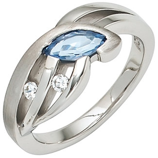 JOBO Zilveren ring met licht blauwe zirkonia