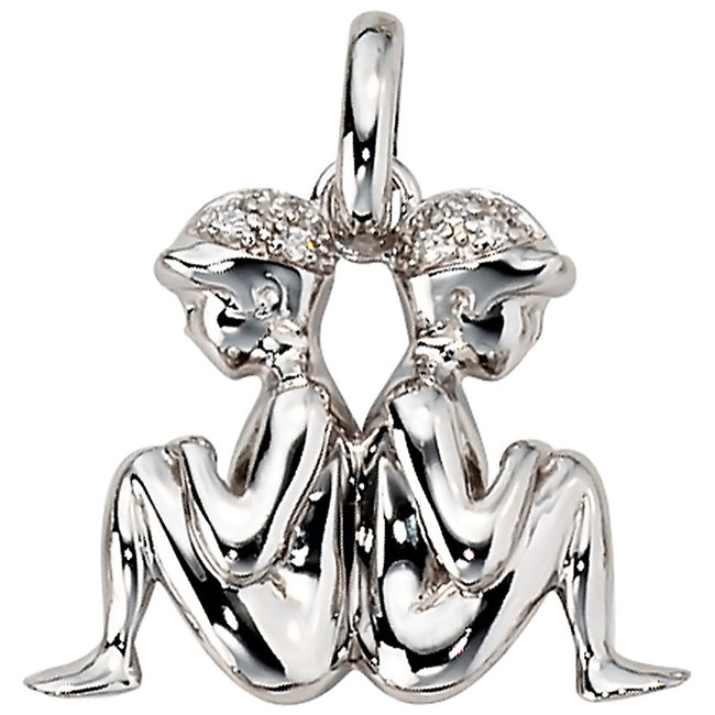 Zilveren hanger sterrenbeeld Tweelingen met zirkonia