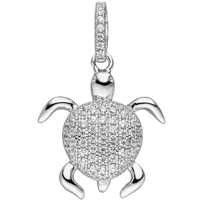 Zilveren hanger Schildpad met zirkonia in 925 sterling zilver