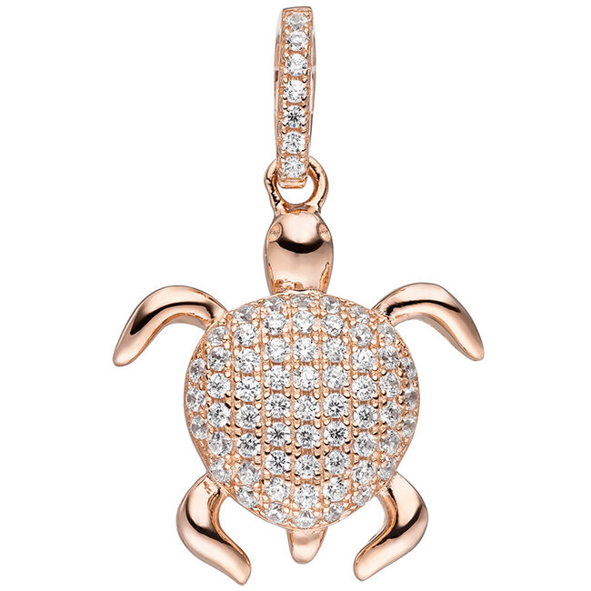 Roségoud vergulde hanger Schildpad met zirkonia in 925 sterling zilver