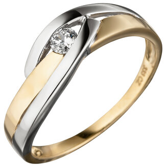 Jograbo Gouden ring bicolor met 1 zirkonia