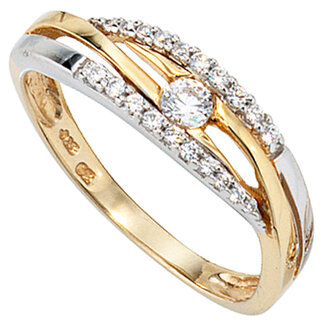JOBO Gouden ring bi-color met zirkonia's