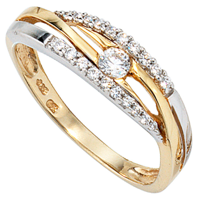 Gouden ring bi-color met zirkonia's 8 karaat (333)