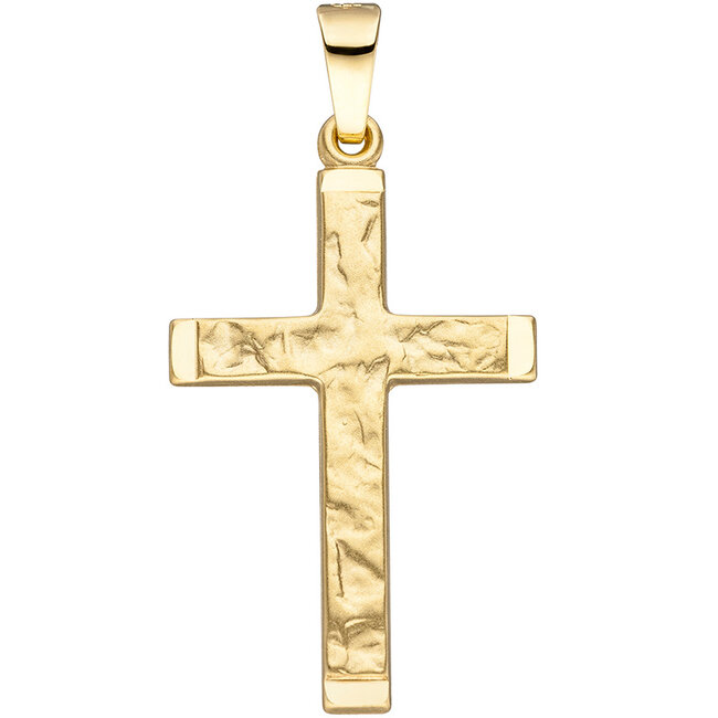 Gouden kruis hanger hamerslag in 8 karaat (333) geelgoud