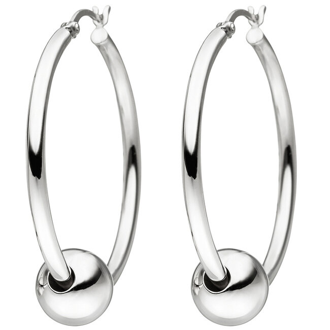 Zilveren creolen oorbellen met balletje diameter ca. 36,5 mm