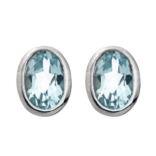 Zilveren oorstekers oorknopjes met blauwe topaas